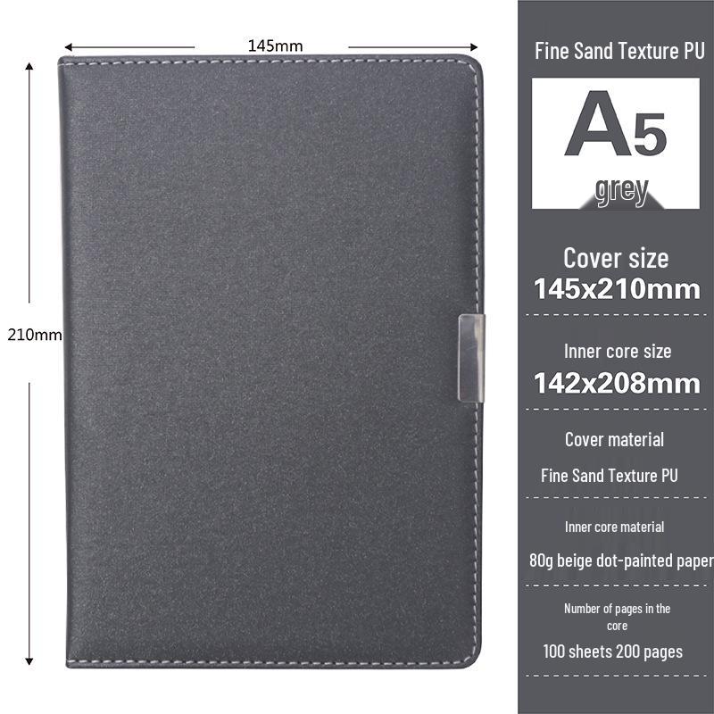 A5 PU Leather Business Notebook with Bound Stitching – Portable Faux Leather Cover 32K темно-серого