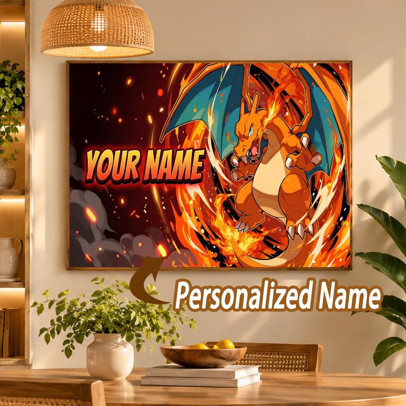 Charizard Custom Name Diamond Painting Personalized 5D Full Drill DIY Diamond Art Home Decor
