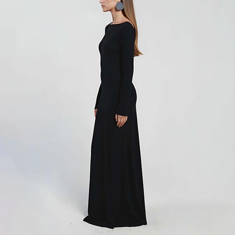 Women's Fall Long Sleeves Boat Neck Bodycon Maxi Dress Open Back Formal Dress Elegant Backless Evening Gown Party Long Dresses for Women