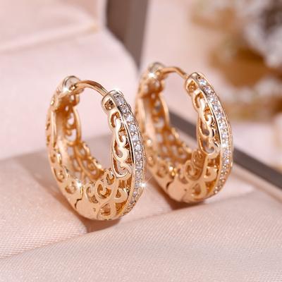 Orecchini a cerchio con fiore cavo color oro per donna, alla moda, con ciondolo, per matrimonio, fidanzamento, festa, regalo