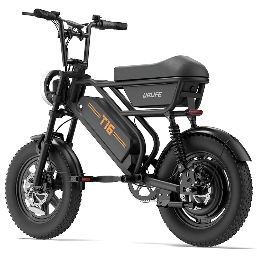Electric Bicycle Urlife T16 500W Motor 16" Fat Tire Fully Suspended Adult Electric Bike 48V 13Ah Dual Disc Brakes 7 Speed Max Load 120Kg
