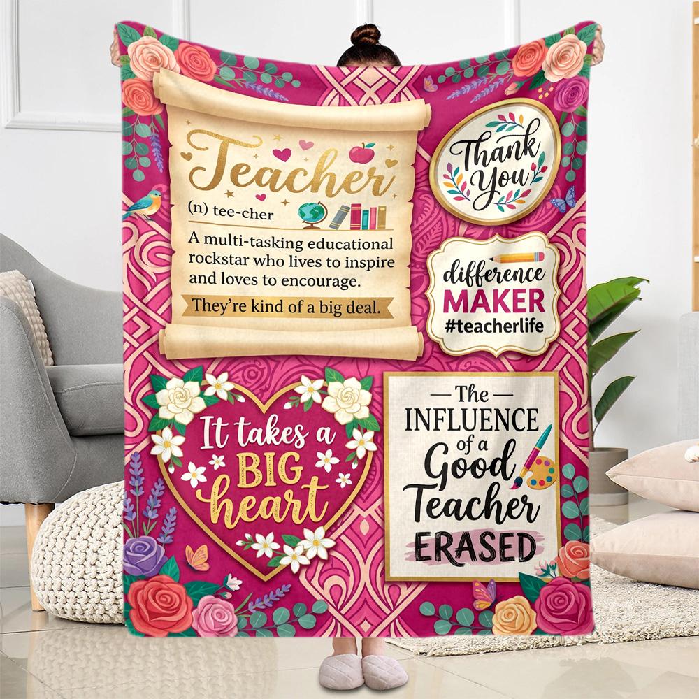 Teacher Appreciation Quotes Blanket Soft Warm Cozy Suitable for Chair Sofa Seaside for All Occasions Digital Print Birthday Christmas Gift Blanket