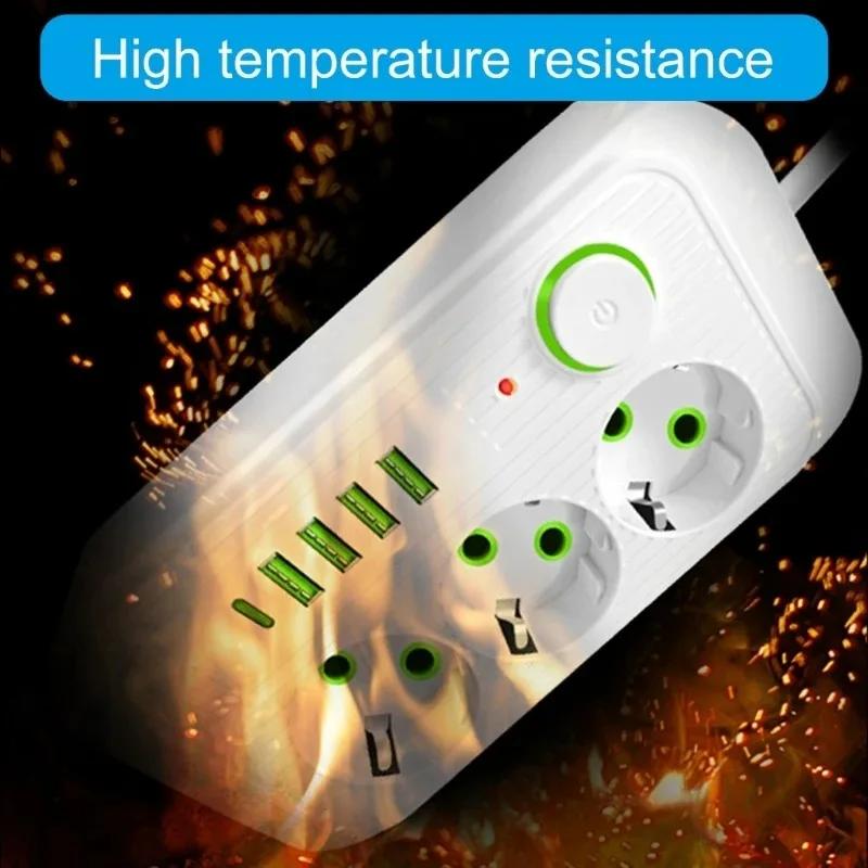 EU Plug AC Outlets Multitap Socket Electrical Power Strip With USB Type C Fast Charging Network Filter Adapter 2M Extension Cord