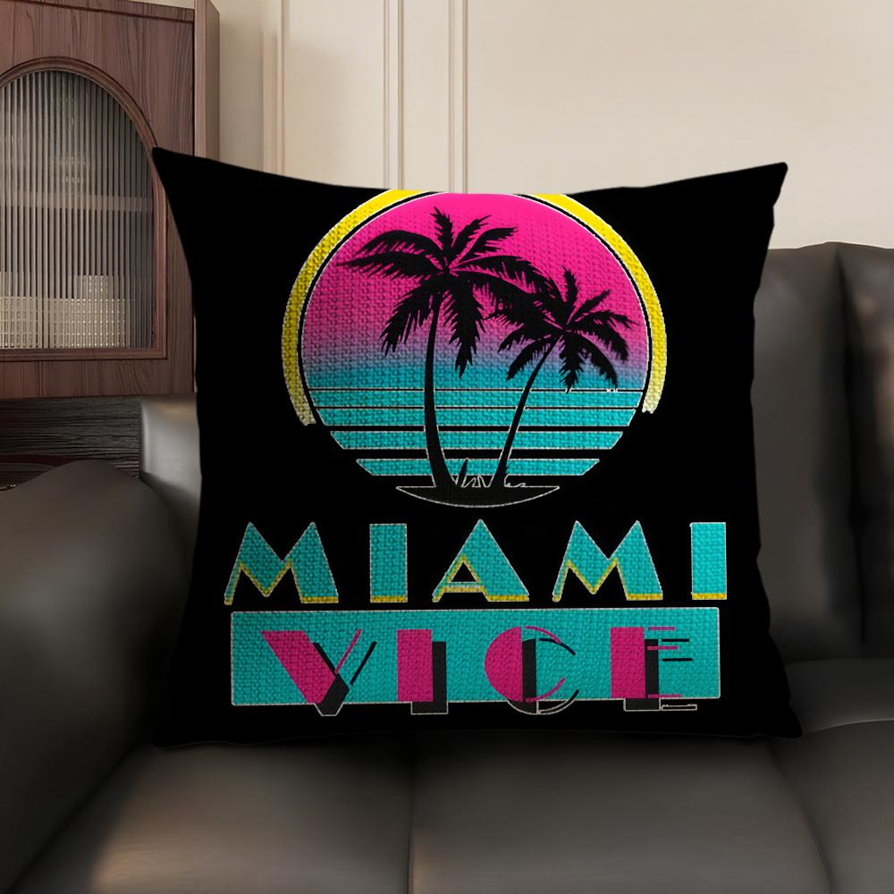 M-Miami Vice Movie Cool Cushion Cover Natural Linen Organic Fabric Double-Sided Printing Sofa Home Decor Gift Pillow Case
