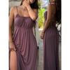 VEZFAA Moda Donna Estate Primavera Colore Unico Stampa Senza Maniche Spalline Vita Lassa Abiti Casual