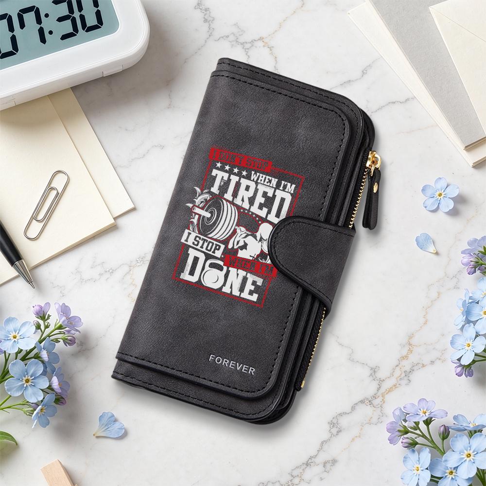 Fitness Motto Pattern Long Wallet Durable Card Cash Daily Use Purse