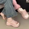 French Thick Heel Women's Open-Toe Summer Outdoor Lace Trim Sweet Slippers Rubber Sole Microfiber Material Ladies Slippers