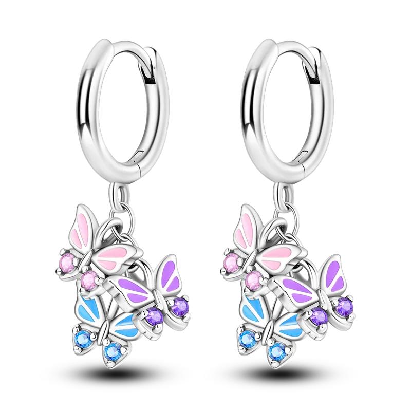 925 Sterling Silver Love Feather Moon Star Heart Earrings Fit Original Charms Hoop for Women Girls Stud Earring Jewelry Gifts