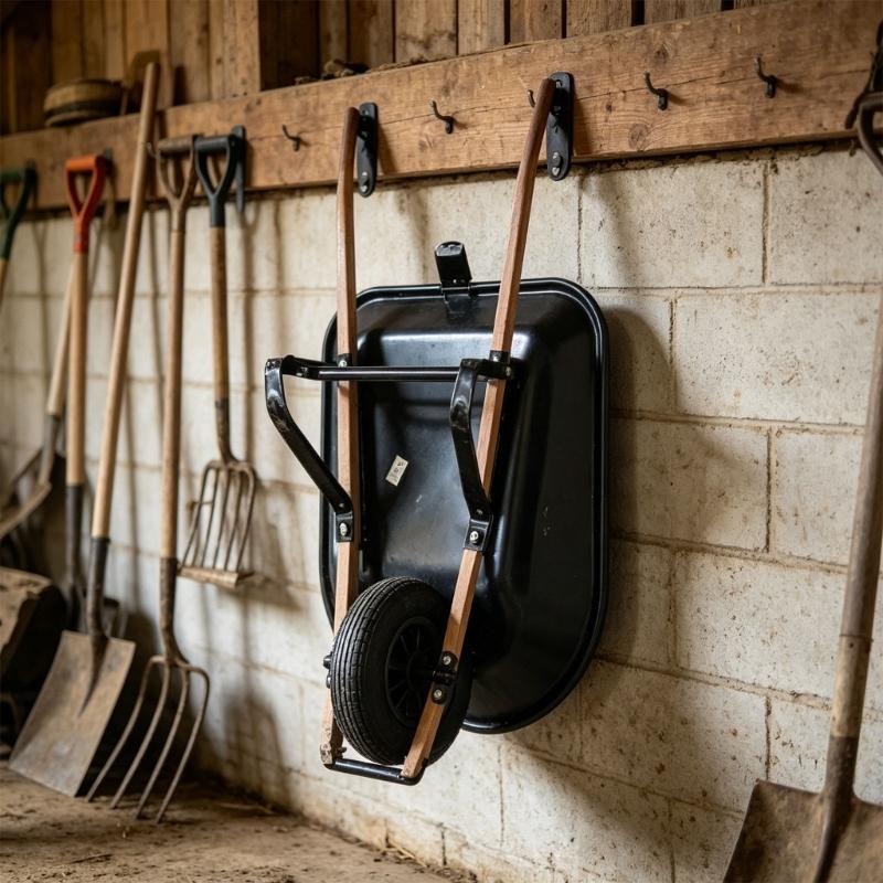 Wheelbarrow Storage Hook Wall Mount Garage Storage Hook Set with Lower Support Base and Hardware for Shed Storage for Daily Garage Use