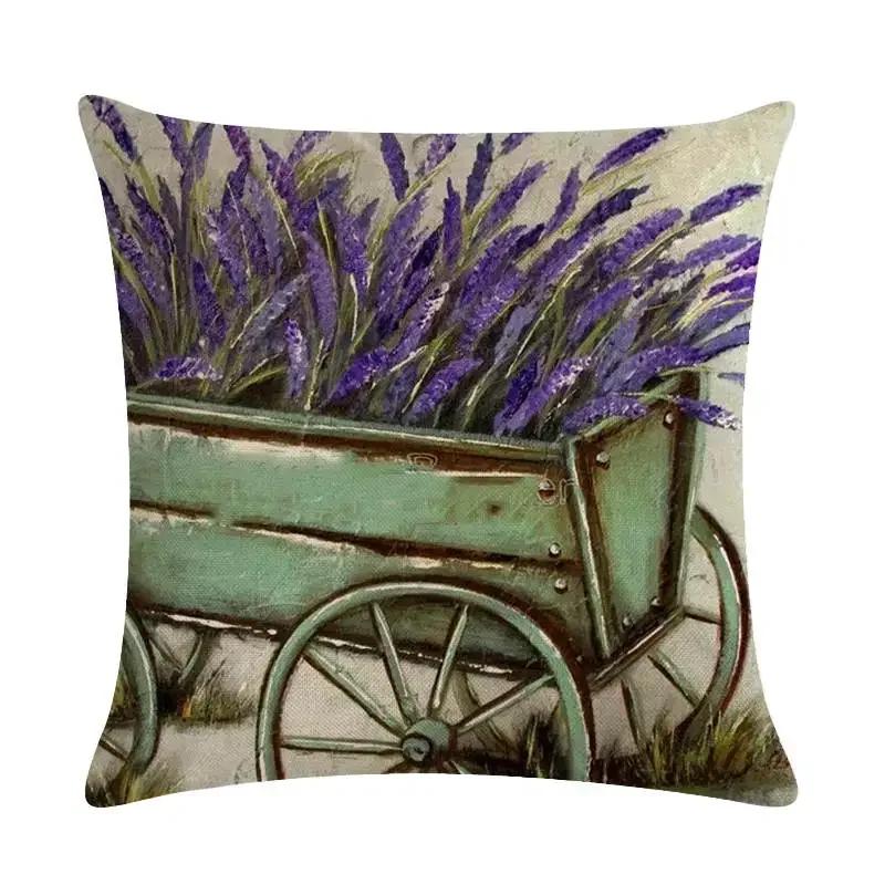 45X45Cm Decorative Throw Pillows Case Purple Lavender Flower Pillowcase Decorations Home Navidad Decor Flower Floral Decor