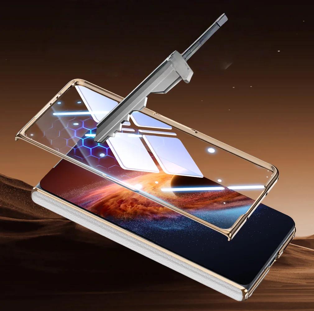 For Honor Magic V6 Genuine Leather Phone Case with Retractable Wrist Strap and Integrated Stand and Screen Protector