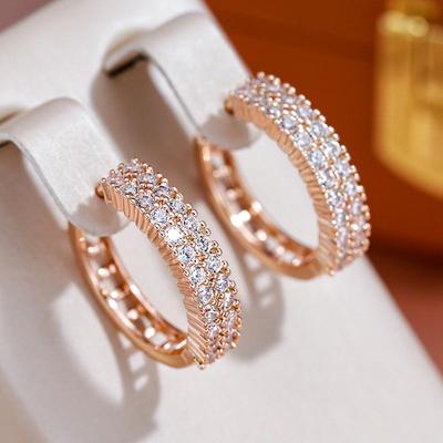 Hollow Gold Color Geometric Double Zircon Hoop Earrings for Women Trendy Jewelry Daily Match Accessories