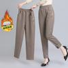 Mom's Embroidered Plush-Lined High-Waist Winter Pants