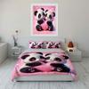 3Pcs Cute Pandas Hugging Pink Heart Duvet Cover Set With 3D Printing Design Soft Polyester Bedding Set All-Season Comfort