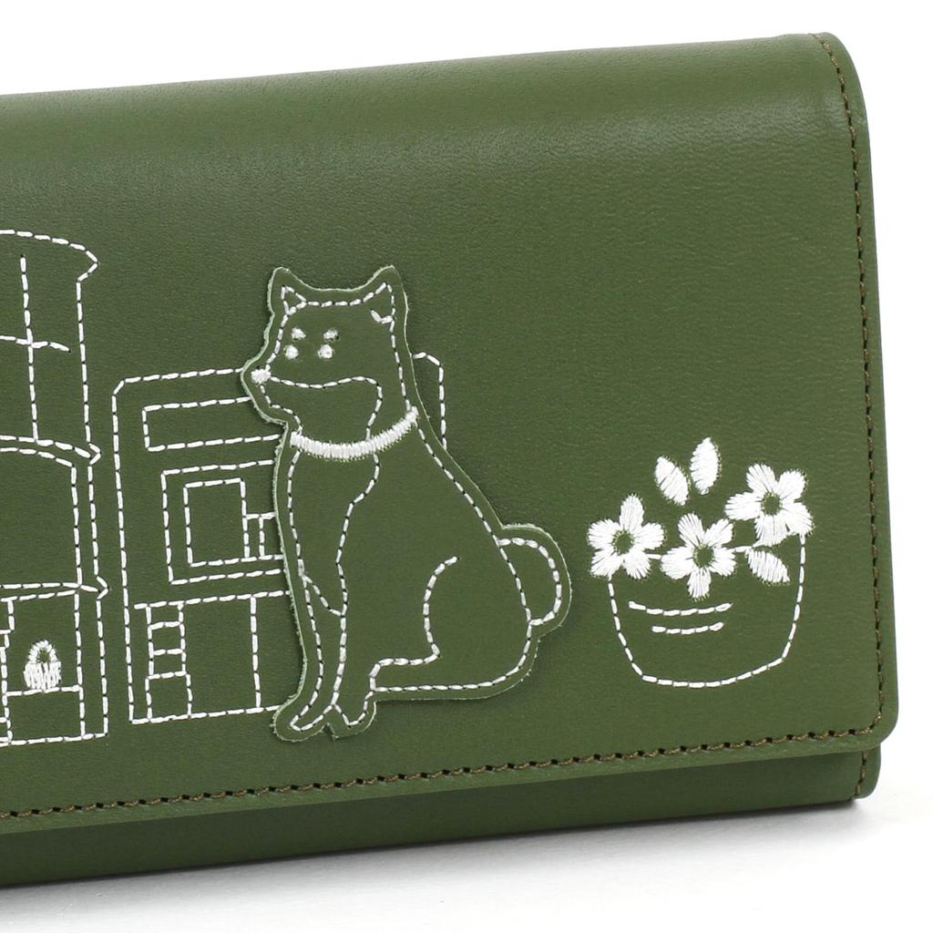 Motomachi Dog Long Wallet PH0802 Khaki 33334 [Kitamura] (Shiba Inu) [Green]