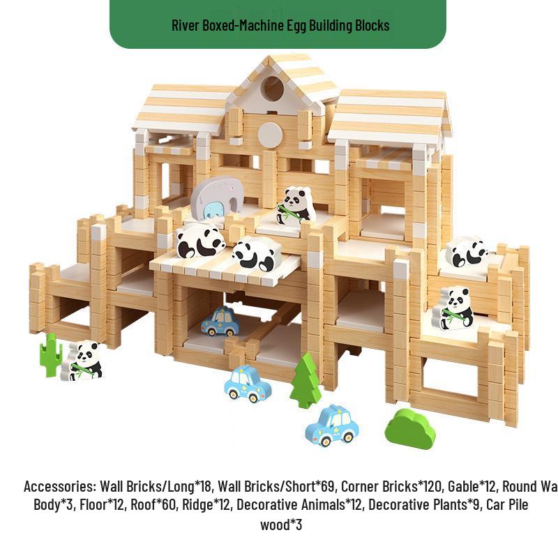 Educational Children's Wooden Building Blocks - Luban Mortise & Tenon, Free Assembly Cabin Gift for June 1st