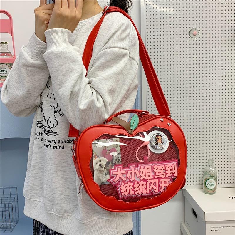 Apple Shaped Transparent Ita Bag Backpack Cute Doll Display Storage Bag for Girls Detachable Strap Casual Crossbody Backpack