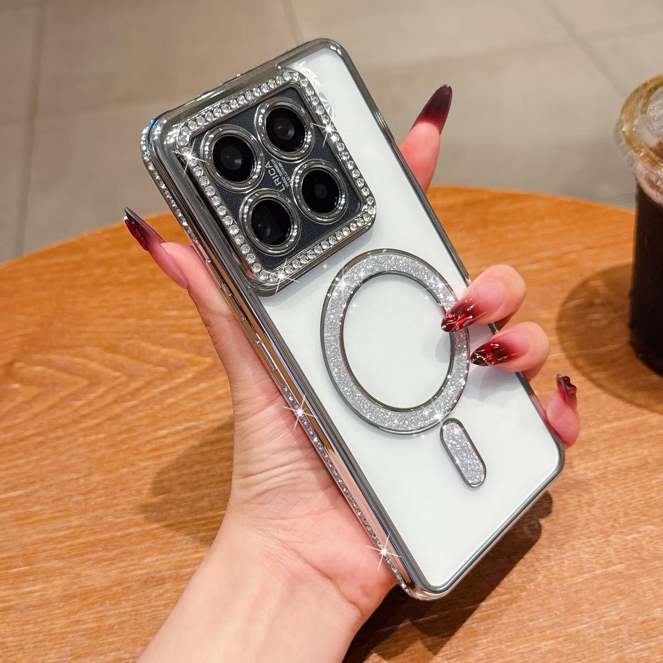 

Clear Bling Crystal Phone Case For Redmi Note 14 pro plus 5G Xiaomi 14T Pro Magsafe Magnetic Wireless Charging Lens Film Cover Redmi Note 14proplus серебряный