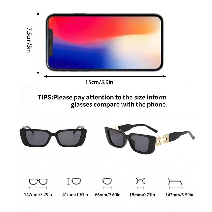 2PCS plastic frame small rectangular mirror legs metal double ring chain decoration summer beach party vacation fashion glasses