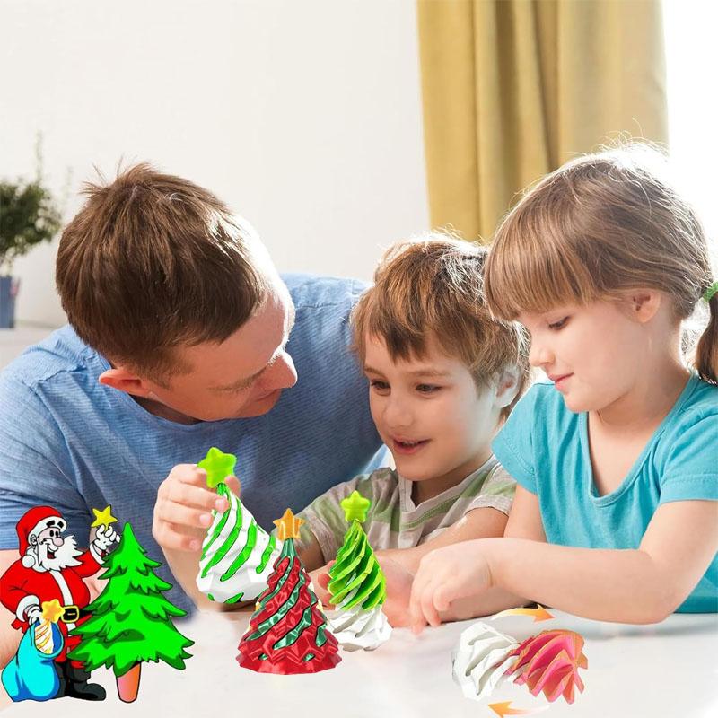 1-10PCS 3D Printed Spiral Christmas Tree Ornament Dual Color Swirl Cone Stress Relief Toy Creative Xmas Decor Kids Gift Home