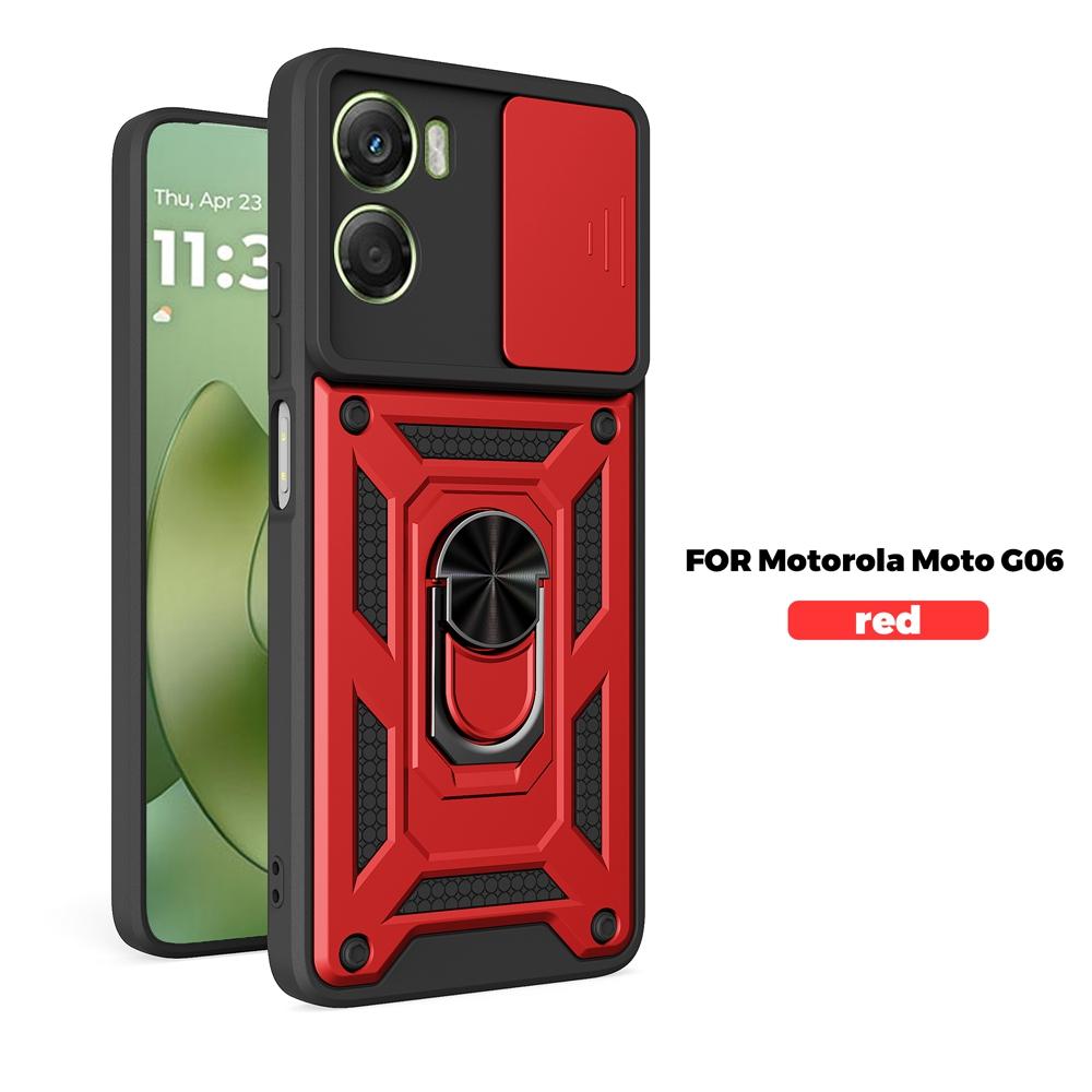 For Motorola Moto G06 4G Case Shockproof Armor Ring Holder Cases For Moto G06 G 06 MotoG06 4G Slide Lens Protect Cover