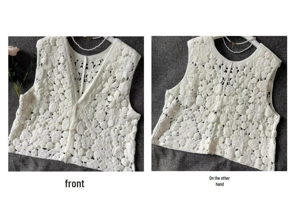 Early Autumn Women's Hollow Crochet Knit Vest - Loose, Plus-Size Woolen Sleeveless Top