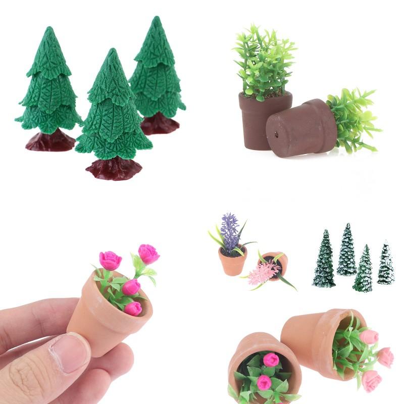 1:12 Dollhouse Miniature Xmas Tree Micro Tree Potted Plant Ceramic Flower Pot Lavender Rose Green Plant Home Decor Toy