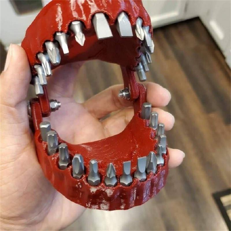 Screwdriver Bit Funny Plastic Home Decor Denture Drill Bit Holder With 28 Bits Bit Adapter Teeth Model Design