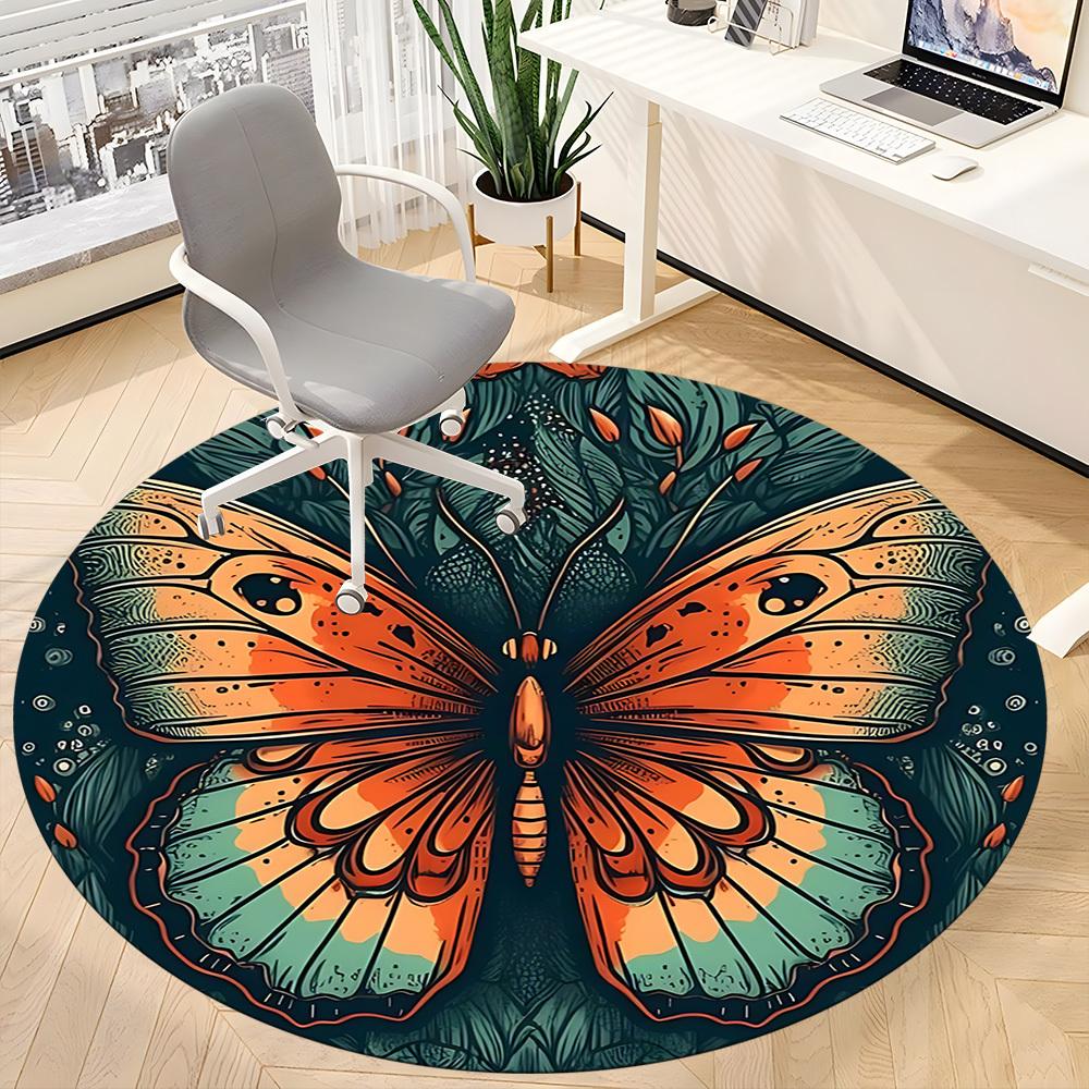 1pc Butterfly Floral Office Round Area Rug, Indoor Mat Suitable For Office, Under Office Chairs Bedroom Living Room Home Decor, Room Deco