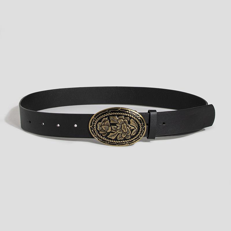 High-end Women's Belt Retro Carved Buckle Elegant and Fashionable New Women's Belt PU Belt