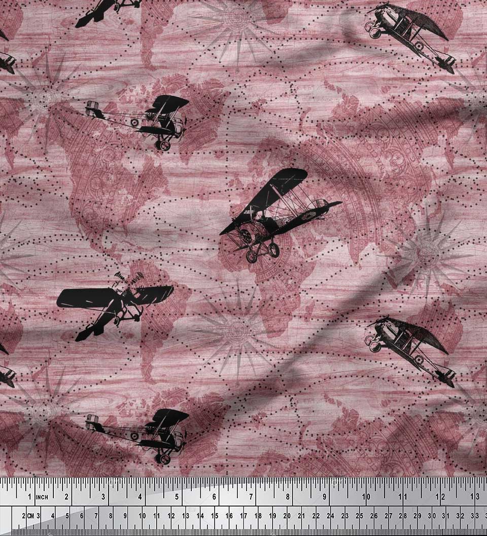 

Тканина Soimoi Японія креп-сатин Dot,Airplane & Map Print Швейна тканина метр 42 дюйма 42 Inch Wide - Poly Crepe помаранчевий