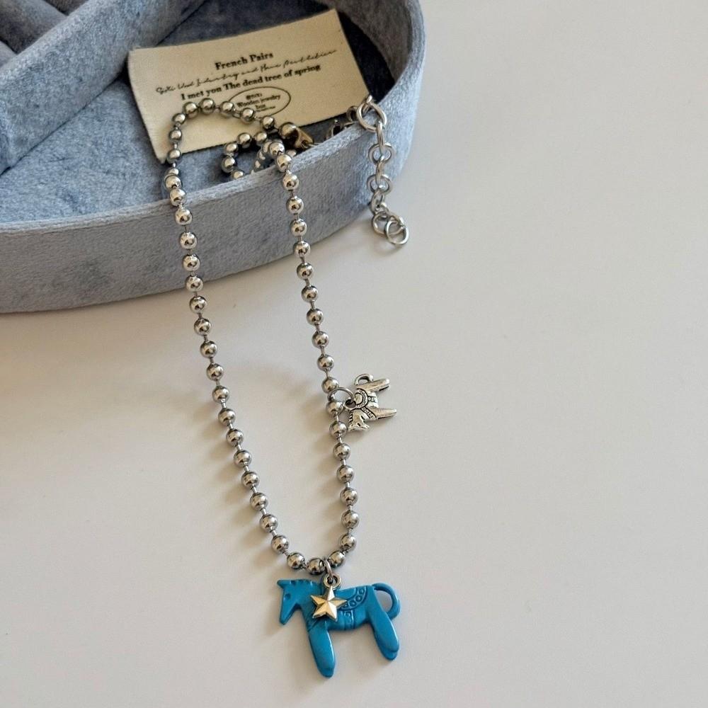 Sweet Enamel Colt Horse Pendant Necklace Cute Cartoon Pony Pendant Necklace  Decoration