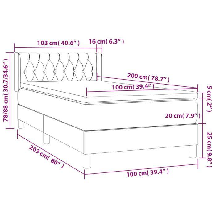 3130489 vidaXL Divan Bed with Mattress Light Grey 100x200cm Fabric