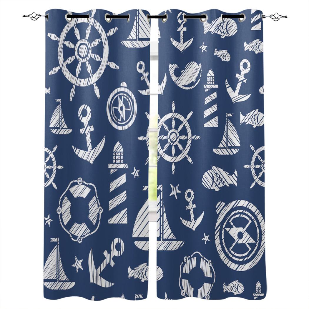 Главная Шторы Синий Якорь Лодка Рыба Спальня Кухня Шторы Гостиная Украшения Элементы — фото 15