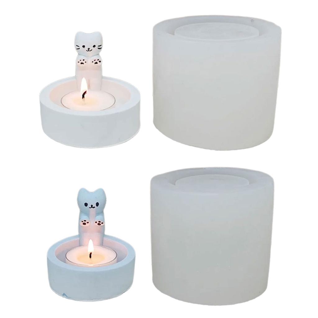 Silicone Moulds Animal Candlestick Resins Molds Cute Cat Candle Holder Silicone Molds DIY Concrete Molds Castings Mould