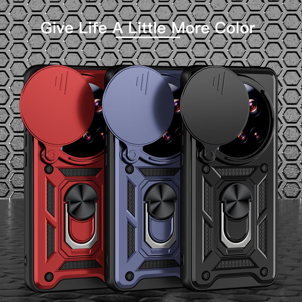 KEYSION Shockproof Armor Case for Xiaomi 15 Ultra 5G Slide Camera Lens Protection Ring Stand Phone Back Cover for Xiaomi15 Ultra