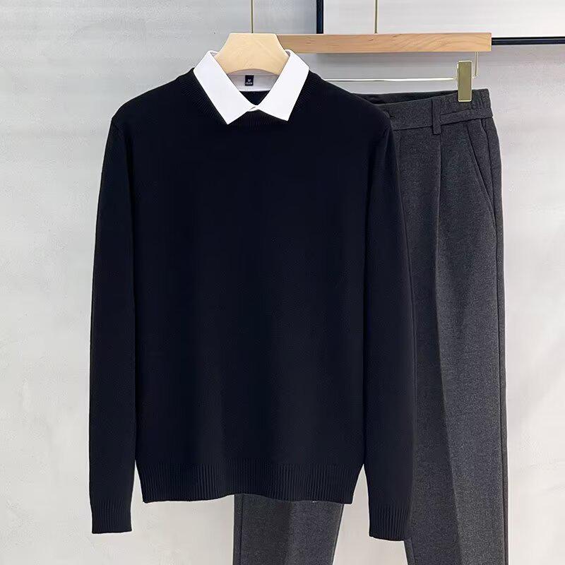 Men's Designer Sweater, Fall 2025: Korean Style Fake Two-Piece with Shirt and Stand Collar, Inner Knitwear Base Layer.