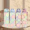 1PC Soft Pastel Floral Seamless Print 750ml Color Plastic Sports Water Bottle Leakproof Flip Straw Lid Suitable for Sports Office Home Use