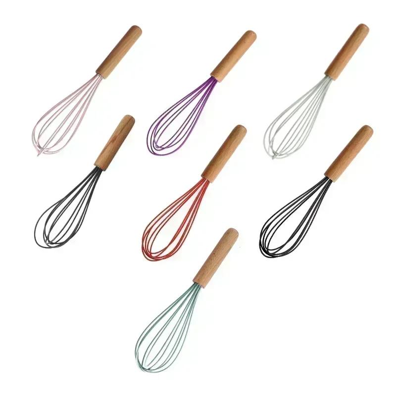 Silicone Egg Beater Whisk Wooden Handle Kitchen Hand Egg Beater Gadgets Kitchen Tools Baking Accessories  Kitchen Gadgets
