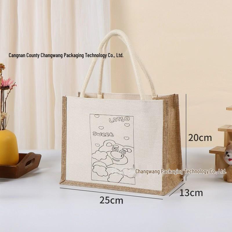 Hand-Painted Graffiti Canvas Tote Bag - Yellow Linen Logo Pattern