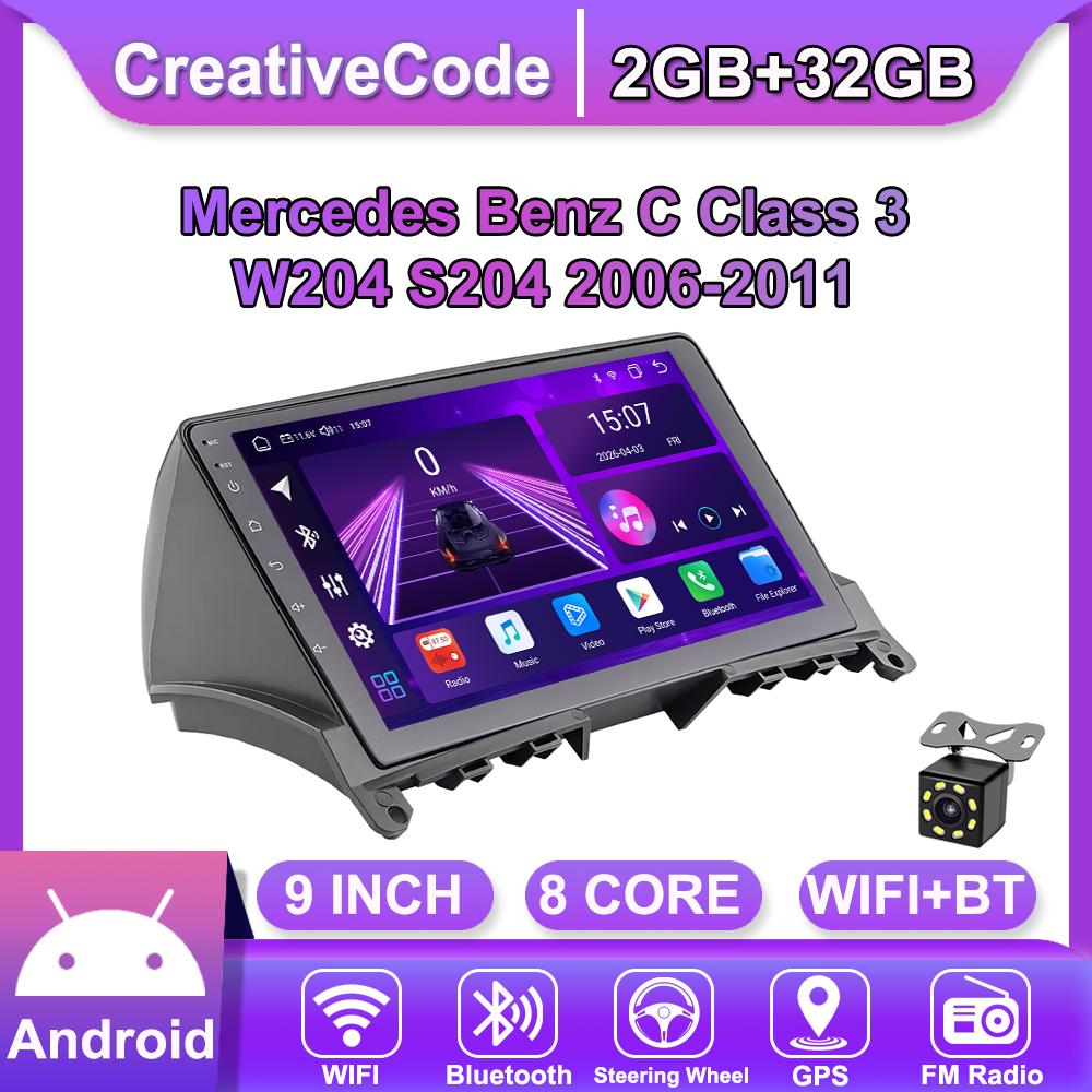 

Android Car-Play Car Radio For Mercedes Benz C Class 3 2006-2011 Multimedia Player Head Unit Stereo GPS Navigation BT WIFI,8 CORE ,2+32GB чорний