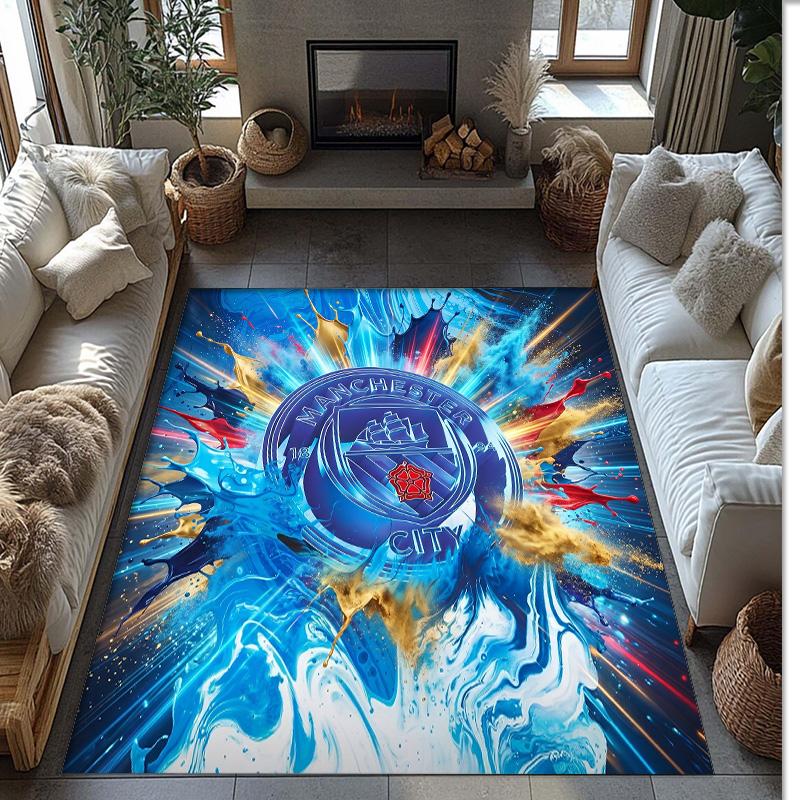 Manchester City Printed Flannel Area Rug Non Slip Soft Polyester Floor Carpet Indoor Decor Mat for Bedroom Living Room Sofa