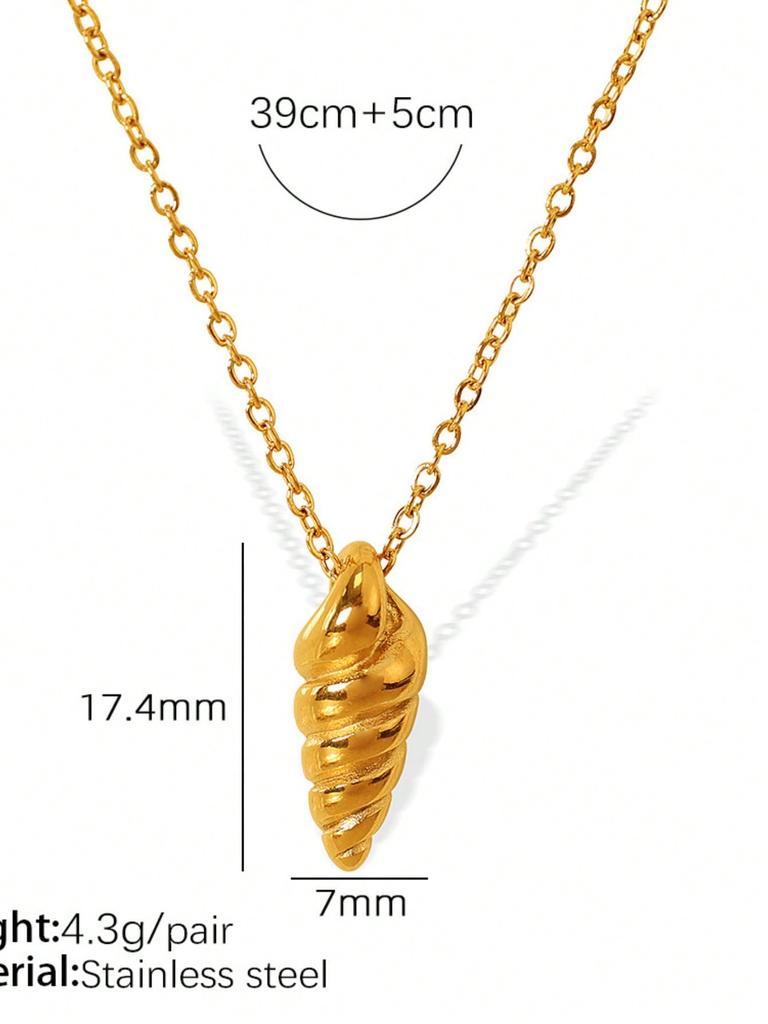 1 Pc Minimalist Stainless Steel 18K Gold Plated Seashell Pendant Necklace, Suitable For Daily And Beach Outfits