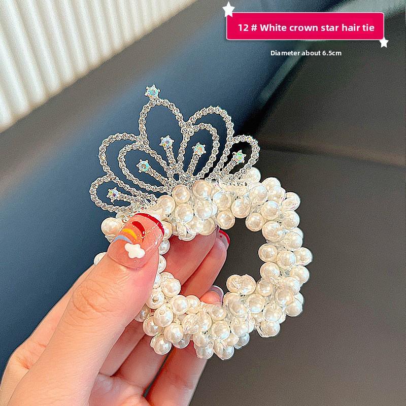 Kids Crown Headband & Princess Hair Ties: New Trendy Pearl Hair Ropes for Little Girls, Perfect for Bun Hairstyles and Ponytails