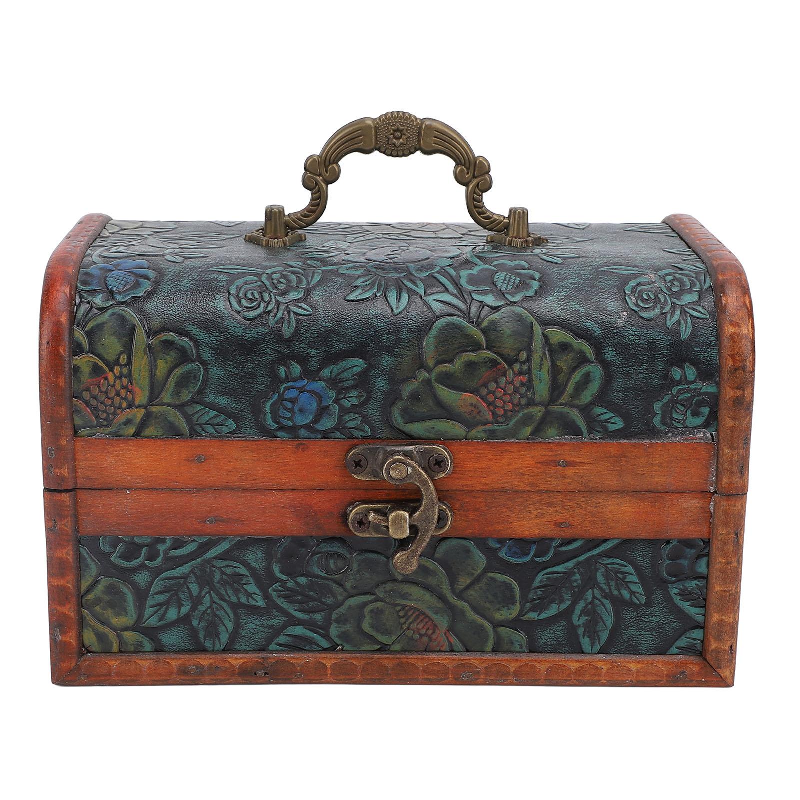 

Винтажная деревянная шкатулка для украшений Ретро сундук сокровищ Шкатулка для мелочей с ручкой Шкатулка для памятных вещей Декоративная шкатулка