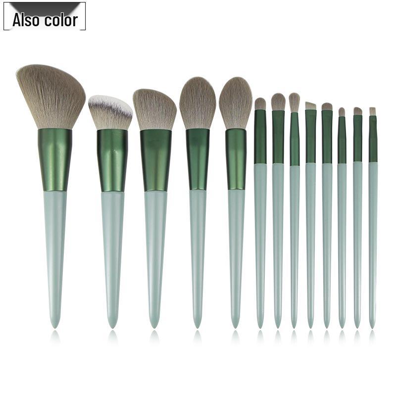 

Yise Evergreen 13-Piece Makeup Brush Set – Green Wooden Handles, High-End Beauty Tools for Blush and Loose Powder.