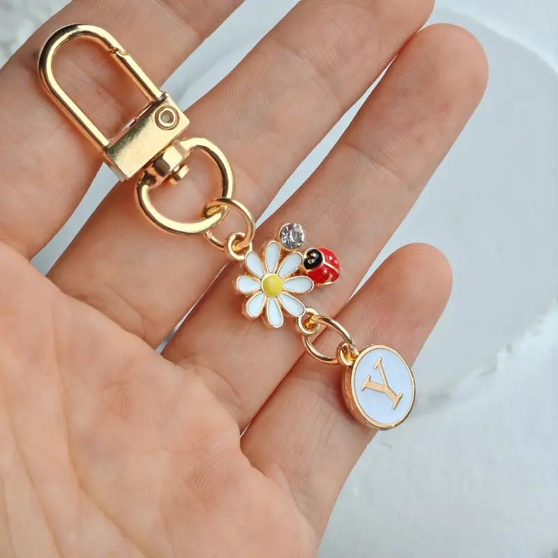 Ladybug A-Z Alphabet Pendants Keyring Initials 26 Letters Keychains Handbag Ornaments Diy Girls Kids Jewelry Gifts