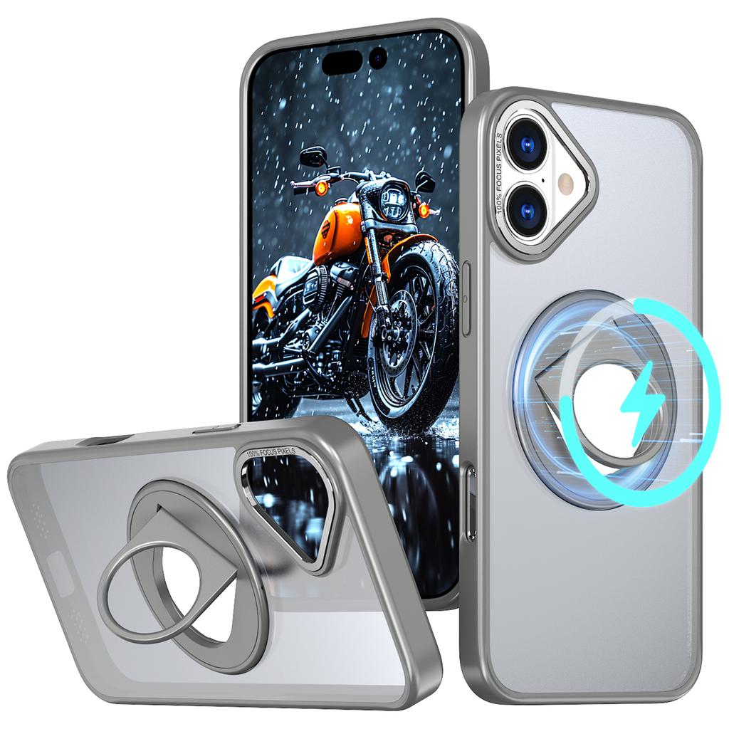 For iPhone 16 Case Compatible with MagSafe Rotating Kickstand TPU+PC Clear Back Phone Cover