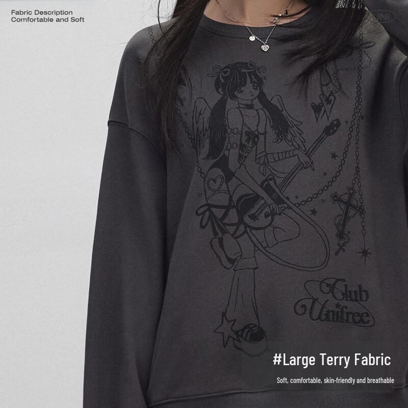UNIFREE Dark Girl Sweet Cool Print Loose Sweatshirt