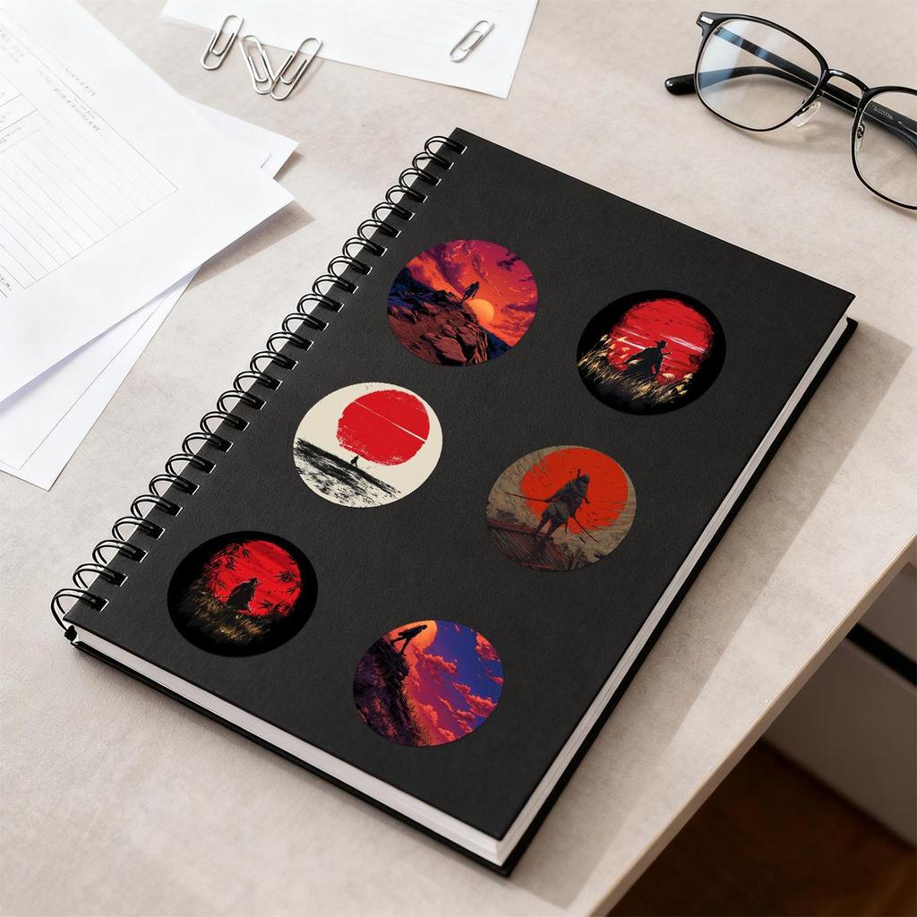50 Sunset Samurai Graffiti Stickers: Artistic Retro Decorations for Phone Cases, Water Bottles, and Computers.
